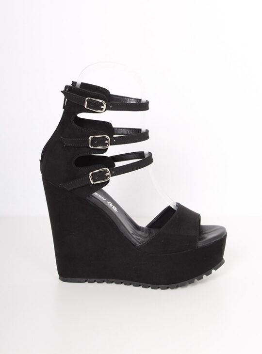 Μαύρη Καστόρινη Πλατφόρμα με Τρια Λουράκια