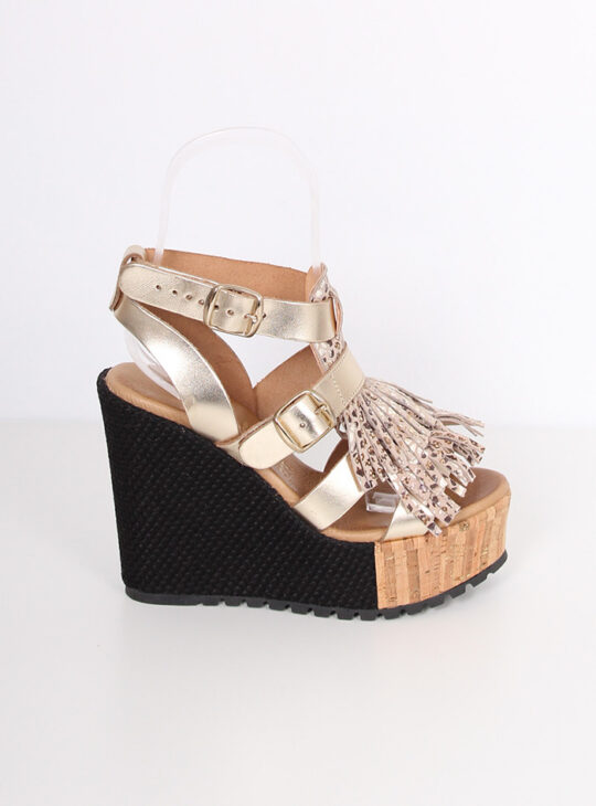 Δερμάτινη Πλατφόρμα Χρυσό Μαύρο Με Κρόσια