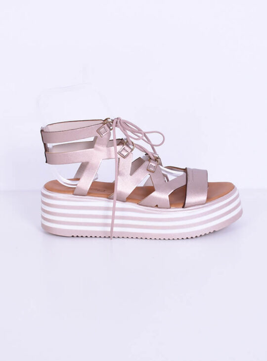 Δερμάτινο Σανδάλι Ροζ Χρυσό Με Σχοινί