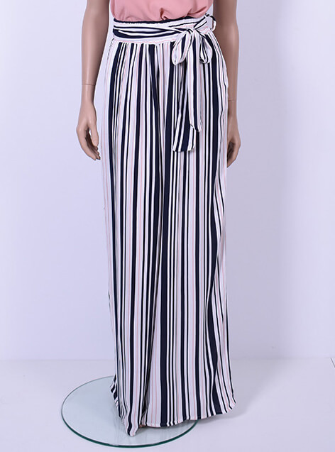 Ριγέ Παντελόνα Λευκό-Σομόν-Μπλε