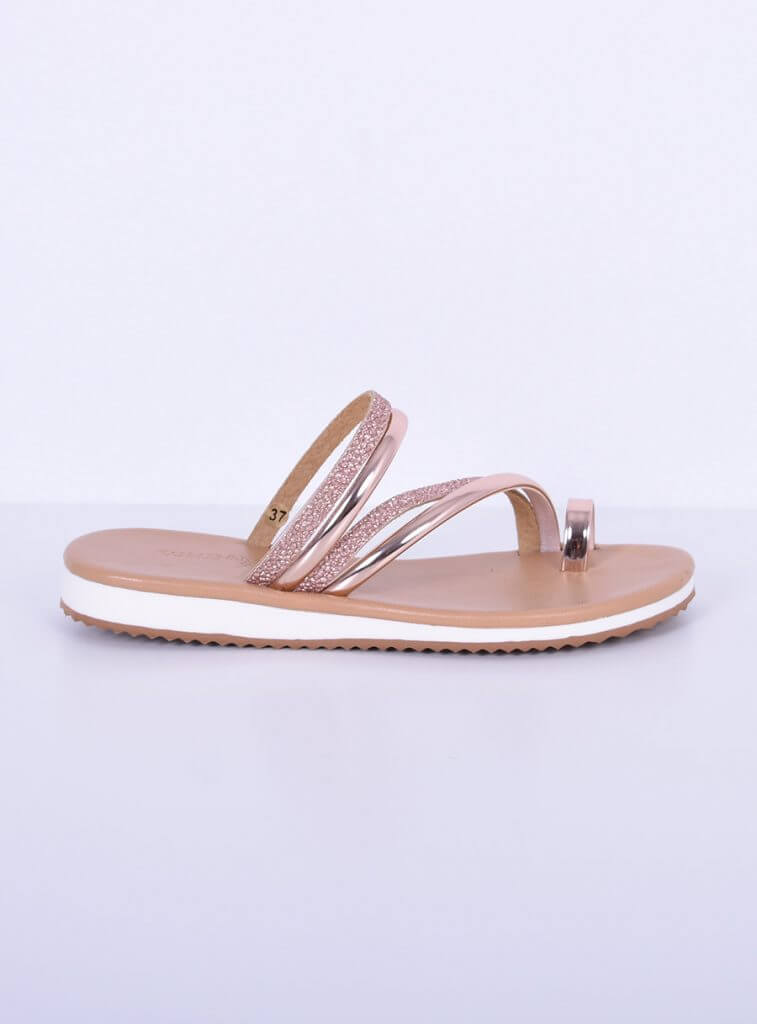 Δερμάτινο Σανδάλι Με Στρας Σε Χρώμα Χαλκού