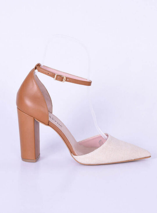 Γόβες Καλοκαιρινές Δέρμα-Λινό Μπεζ Ταμπά