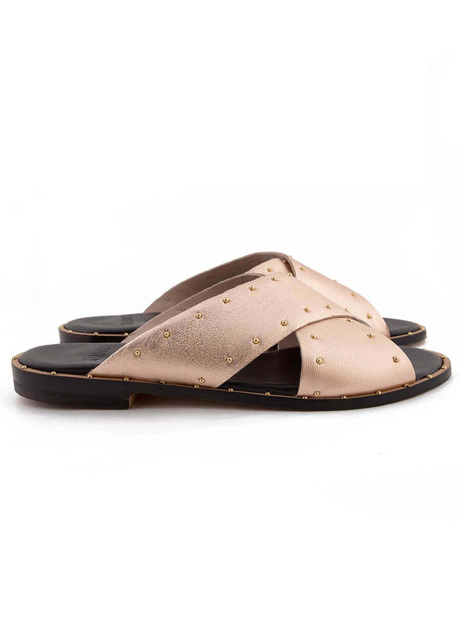 Σανδάλια Δερμάτινα Με Τρουκς Rose Gold