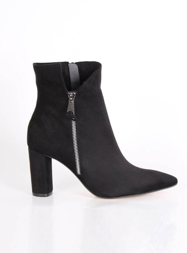 Suede Μποτάκια Μαύρα Με Φερμουάρ