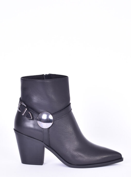 Cowboy Μαύρα δερμάτινα γυναικεία μποτάκια Fardoulis Shoes