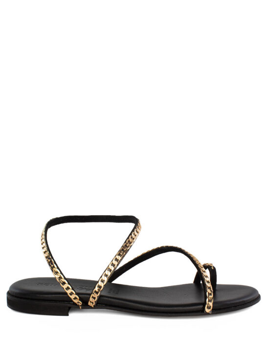 Δερμάτινα Μαύρα Σανδάλια με αλυσίδα κKOMIS&KOMIS
