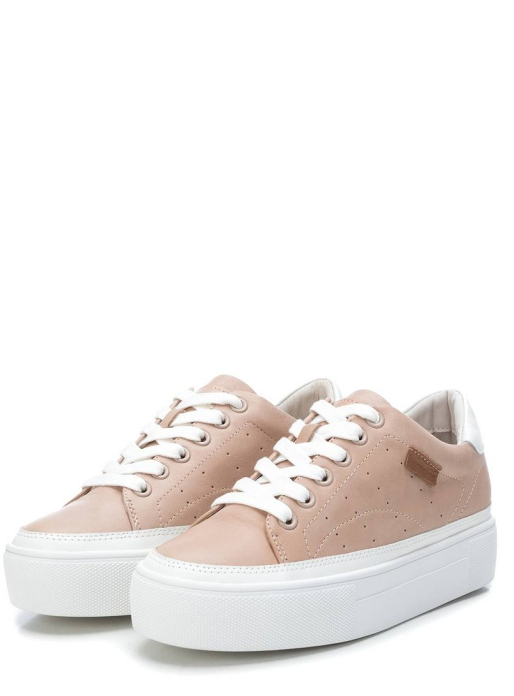 Δερμάτινα Δίπατα Sneakers Nude/Μπεζ