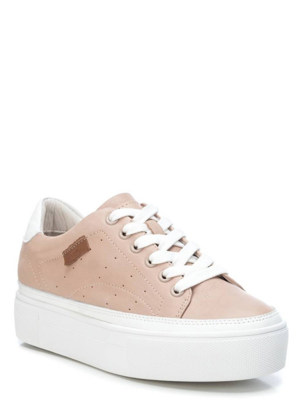 Δερμάτινα Δίπατα Sneakers Nude/Μπεζ