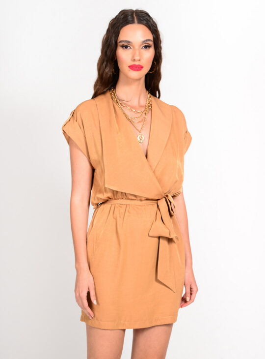 WE COSS Mini Φόρεμα ταμπά με γιακά