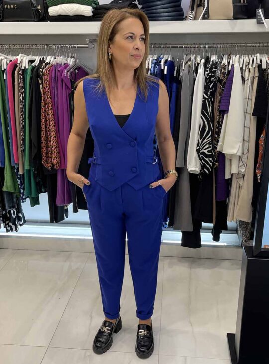 WE COSS Παντελόνη με πιέτες μπλε ρουά||Γυναικεία Παντελόνια