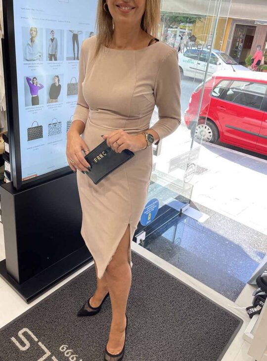 WE COSS μπεζ εφαρμοστό φόρεμα με φερμουάρ στο τελείωμα||ΦΟΡΕΜΑΤΑ||ΓΥΝΑΙΚΕΙΑ ΡΟΥΧΑ