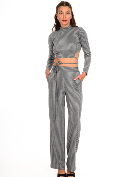 WE COSS crop top ριγέ σε γκρι χρώμα ||WE COSS||ΓΥΝΑΙΚΕΙΑ ΡΟΥΧΑ||Φθινόπωρο χειμώνας