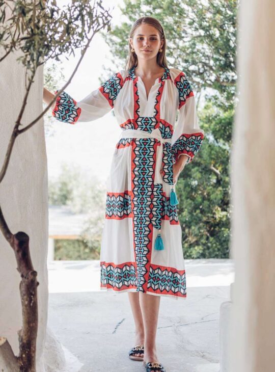 NEMA RESORTWEAR ΜΑΚΡΥΜΑΝΙΚΟ ΦΟΡΕΜΑ ΒΑΜΒΑΚΕΡΟ ΜΕ ΕΝΤΥΠΩΣΙΑΚΟ ΣΧΕΔΙΟ NEMA RESORTWEAR KLIO DRESS||ΦΟΡΕΜΑΤΑ||ΚΑΛΟΚΑΙΡΙΝΑ ΦΟΡΕΜΑΤΑ||RESORT COLLECTION||LUXURY DRESS