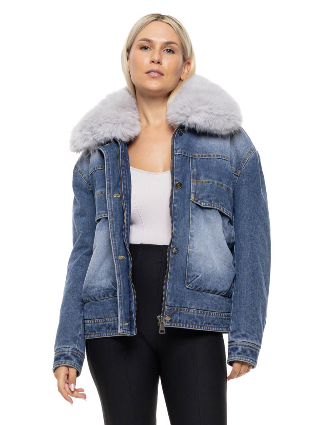 Τζιν μπουφάν με γούνα γυναικείο||Γυναικεία ρούχα||Γυναικεία τζιν μπουφάν||