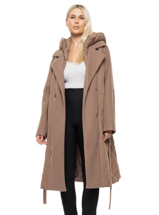 SPLENDID FASHION ΓΥΝΑΙΚΕΙΟ ΜΠΟΥΦΑΝ ΠΑΛΤΟ ΣΕ ΣΚΟΥΡΟ ΜΠΕΖ ΧΡΩΜΑ