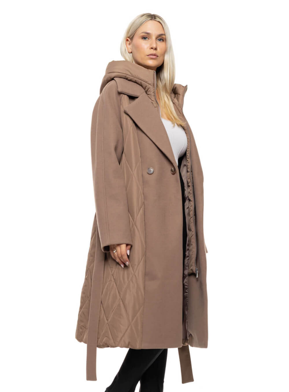 SPLENDID FASHION ΓΥΝΑΙΚΕΙΟ ΜΠΟΥΦΑΝ ΠΑΛΤΟ ΣΕ ΣΚΟΥΡΟ ΜΠΕΖ ΧΡΩΜΑ