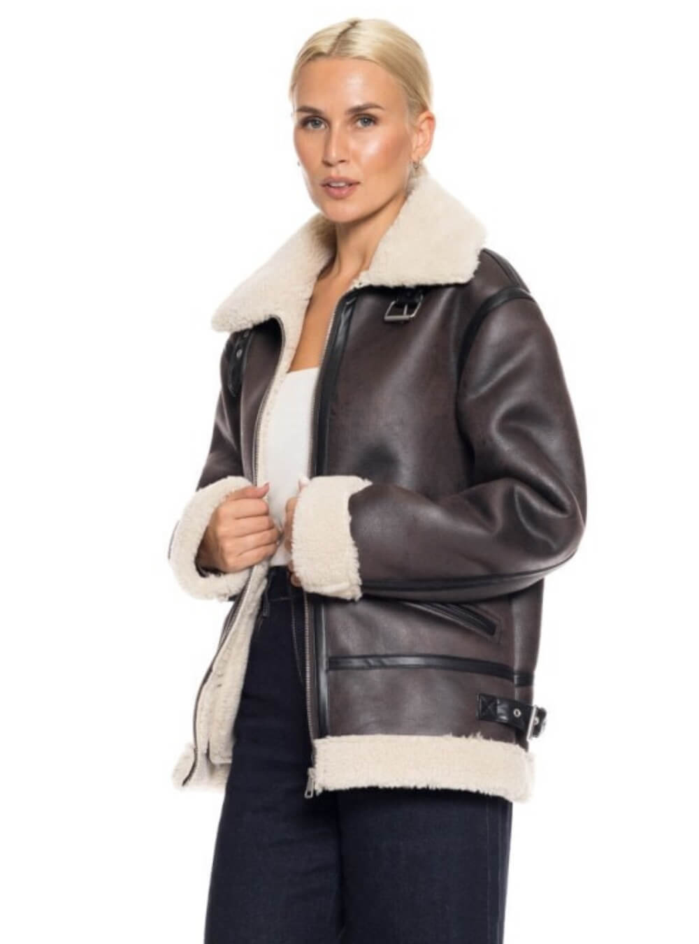 Καφέ μουτόν biker SPLENDID FASHION||ΓΥΝΑΙΚΕΙΑ ΜΠΟΥΦΑΝ ΔΕΡΜΑΤΙΝΗ||ΓΥΝΑΙΚΕΙΑ ΡΟΥΧΑ