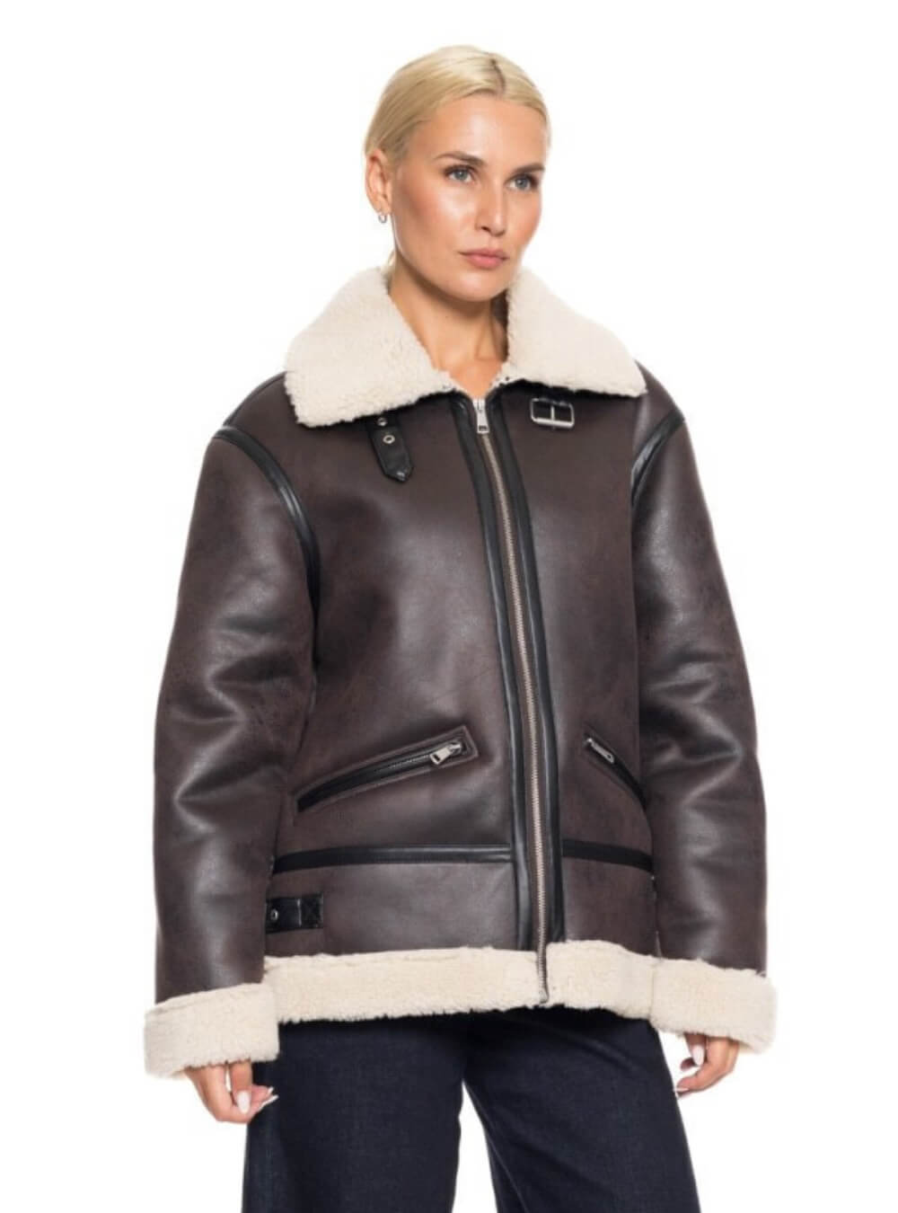 Καφέ μουτόν biker SPLENDID FASHION||ΓΥΝΑΙΚΕΙΑ ΜΠΟΥΦΑΝ ΔΕΡΜΑΤΙΝΗ||ΓΥΝΑΙΚΕΙΑ ΡΟΥΧΑ