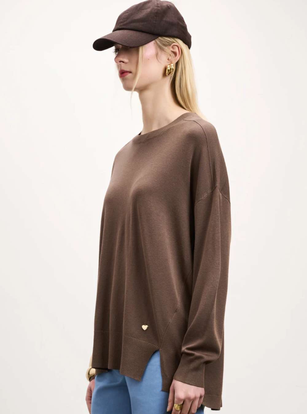 DESIREE Μακριά Πλεκτή Μπλούζα BROWN - Image 3