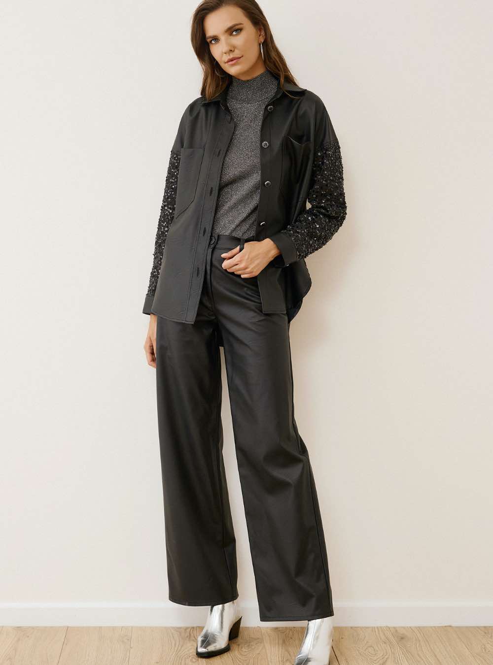 EIGHTY2 Πουκάμισο Δερματίνη Με Παγιέτες BLACK