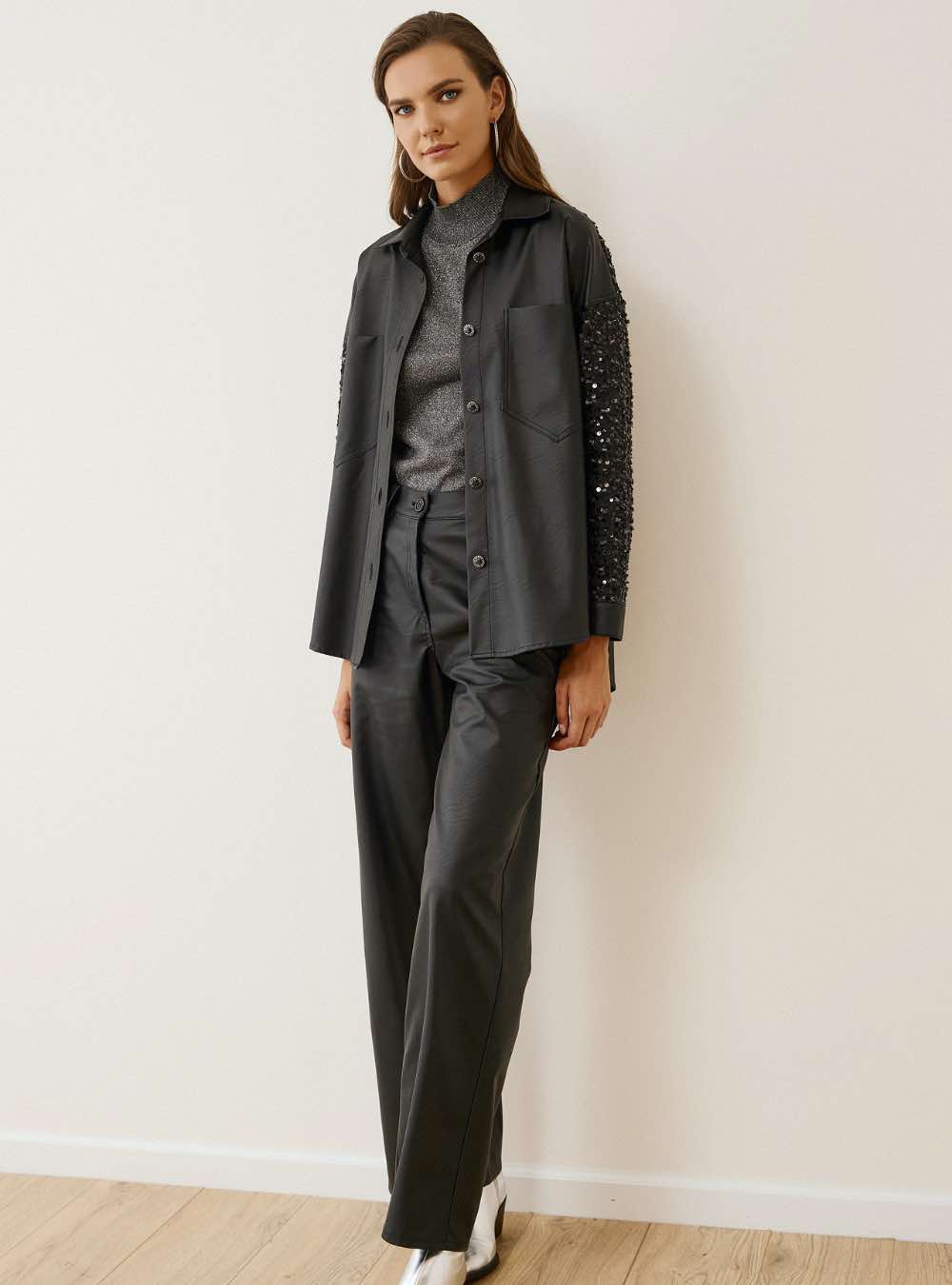 EIGHTY2 Πουκάμισο Δερματίνη Με Παγιέτες BLACK - Image 4
