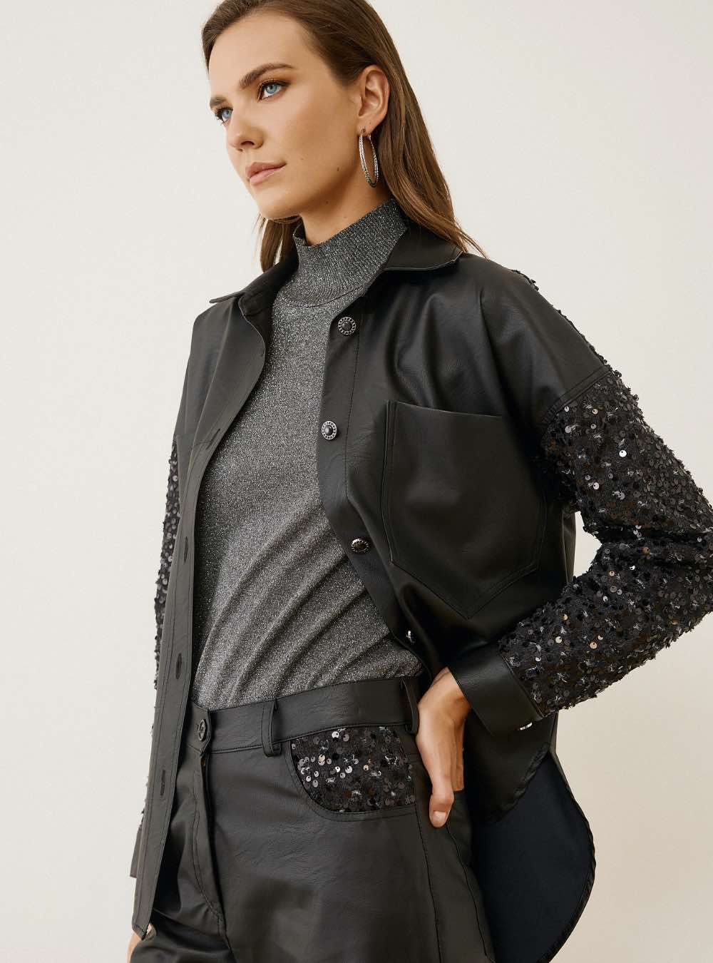 EIGHTY2 Πουκάμισο Δερματίνη Με Παγιέτες BLACK - Image 2