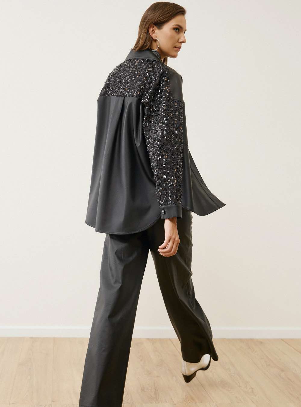 EIGHTY2 Πουκάμισο Δερματίνη Με Παγιέτες BLACK - Image 3