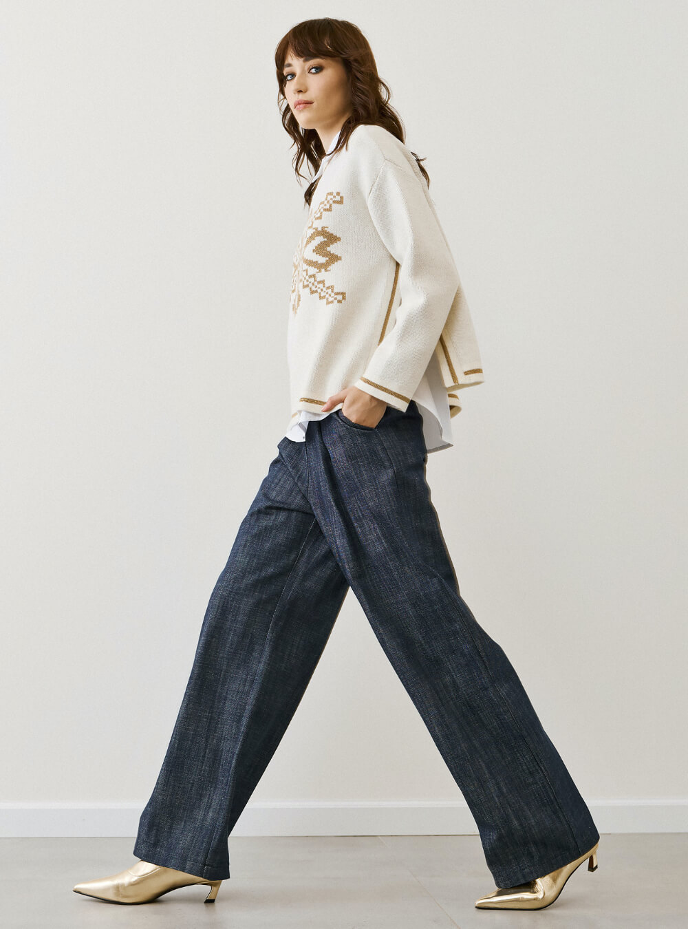 FIGARO Πλεκτή Μπλούζα ECRU GOLD - Image 3