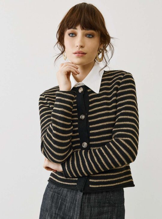 ΠΛΕΚΤΗ ΖΑΚΕΤΑ ΡΙΓΕ ΜΑΥΡΟ ΧΡΥΣΟ FIGARO||ΓΥΝΑΙΚΕΙΕΣ ΖΑΚΕΤΕΣ