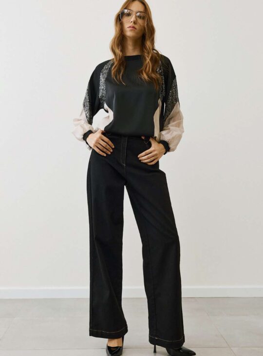 ΜΠΛΟΥΖΑ ΣΑΤΕΝ ΜΑΥΡΗ ΜΕ ΠΑΓΙΕΤΕΣ FIGARO