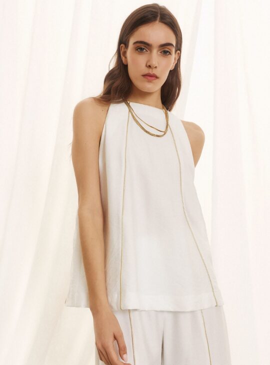 ΓΥΝΑΙΚΕΙΑ ΕΚΡΟΥ ΑΜΑΝΙΚΗ ΜΠΛΟΥΖΑ ΛΙΝΗ ΜΕ ΧΡΥΣΗ ΡΙΓΑ FIGARO FASHION||ΓΥΝΑΙΚΕΙΑ ΡΟΥΧΑ ΠΑΠΟΥΤΣΙΑ ΚΑΙ ΑΞΕΣΟΥΑΡ