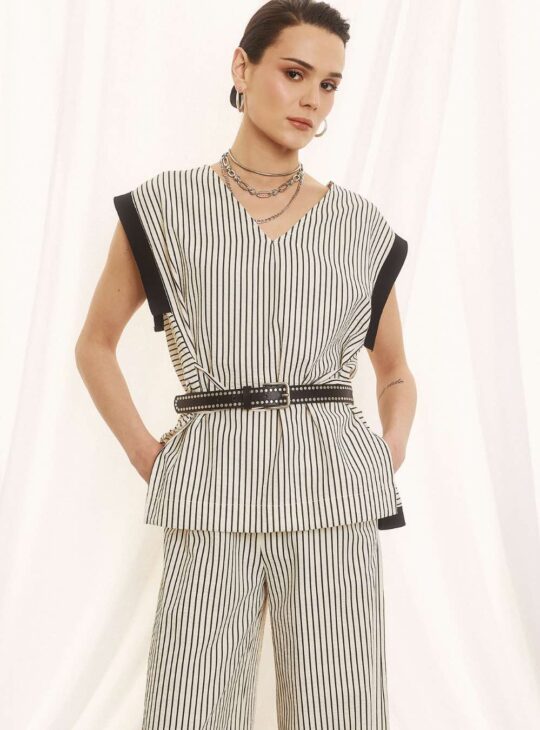 FIGARO Ριγέ Αμάνικη Μπλούζα Με V