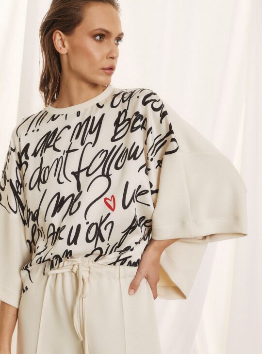 FIGARO FASHION ΜΠΛΟΥΖΑ ΜΕ ΑΝΟΙΧΤΑ ΜΑΝΙΚΙΑ ΚΑΙ ΤΥΠΨΜΑ ΜΠΡΟΣΤΑ