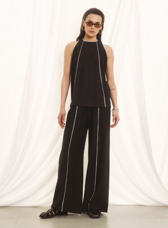 ΓΥΝΑΙΚΕΙΑ ΜΑΥΡΗ ΑΜΑΝΙΚΗ ΜΠΛΟΥΖΑ ΛΙΝΗ ΜΕ ΛΕΥΚΗ ΡΙΓΑ FIGARO FASHION||ΓΥΝΑΙΚΕΙΑ ΡΟΥΧΑ ΠΑΠΟΥΤΣΙΑ ΚΑΙ ΑΞΕΣΟΥΑΡ