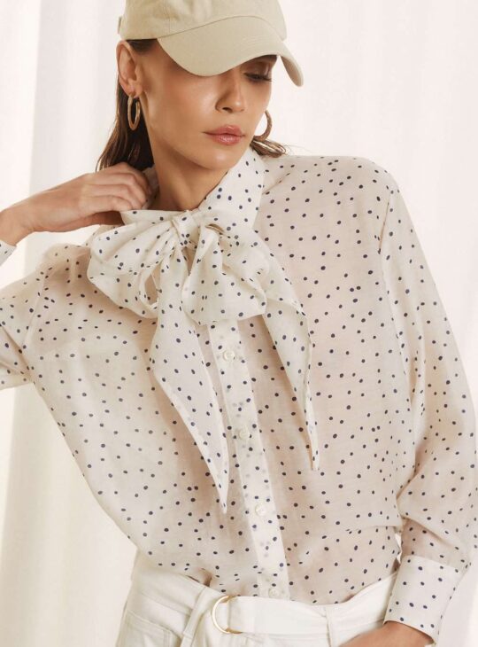 FIGARO Πουά Ημιδιάφανη Μπλούζα