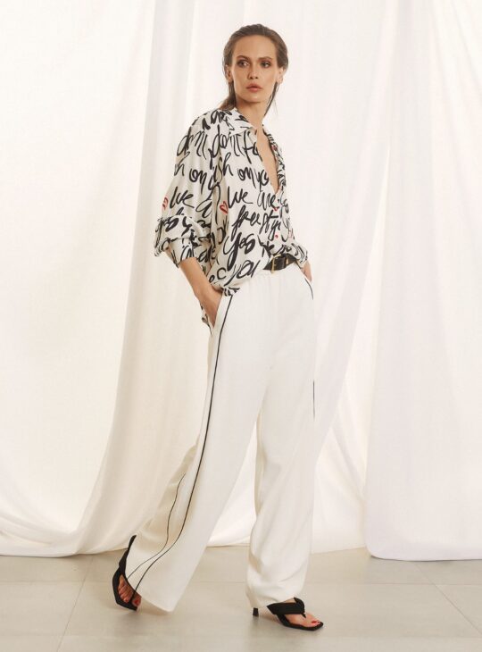 FIGARO Παντελόνι Wide Leg Με ρίγες VANILLA