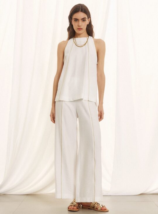 ΓΥΝΑΙΚΕΙΑ ΠΑΝΤΕΛΟΝΑ ΜΕ ΛΑΣΤΙΧΟ ΕΚΡΟΥ ΛΙΝΗ ΜΕ ΧΡΥΣΗ ΡΙΓΑ FIGARO FASHION||ΓΥΝΑΙΚΕΙΑ ΡΟΥΧΑ ΠΑΠΟΥΤΣΙΑ ΚΑΙ ΑΞΕΣΟΥΑΡ
