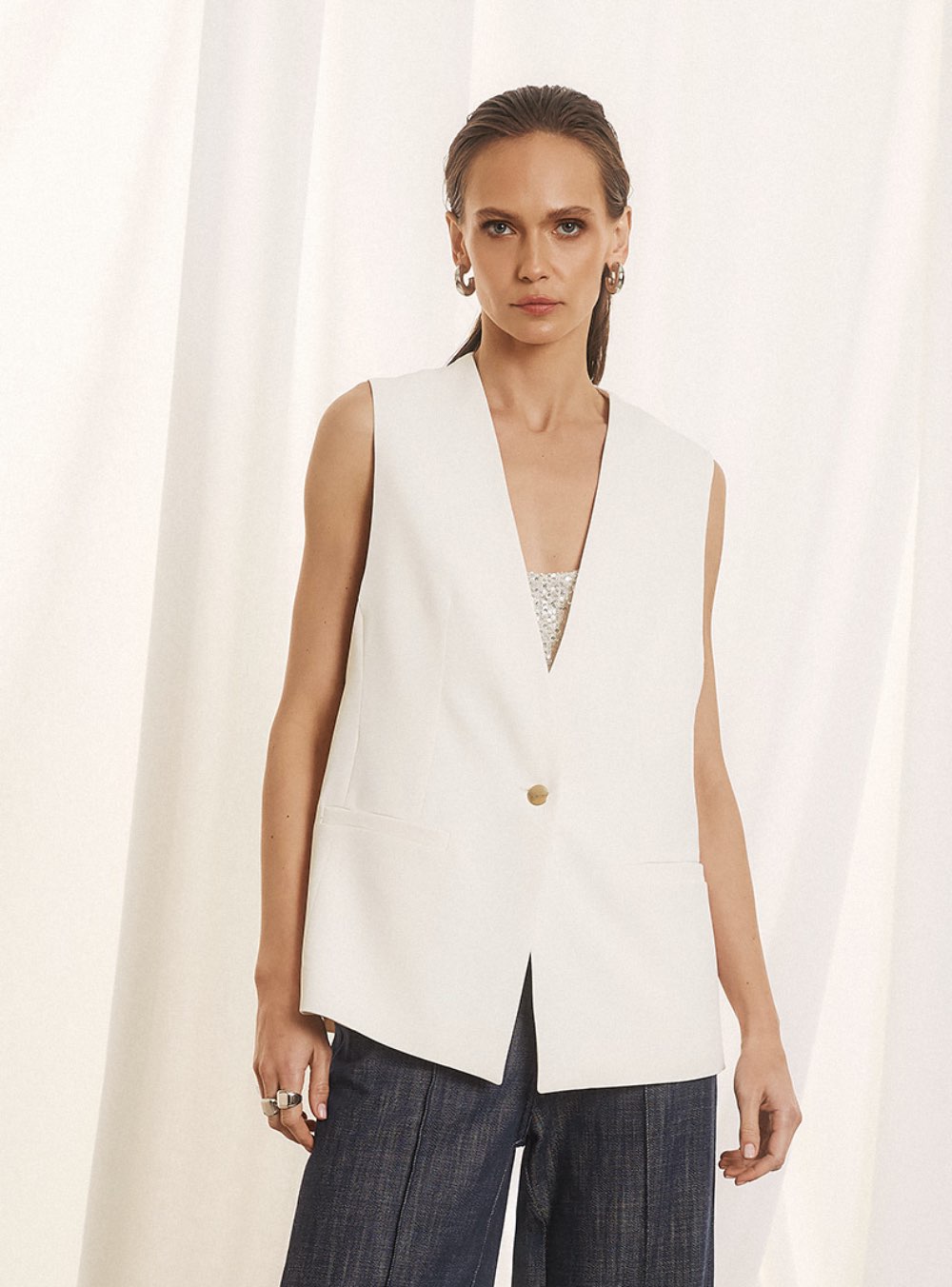 FIGARO Γιλέκο Με Χρυσό Κουμπί VANILLA - Image 2