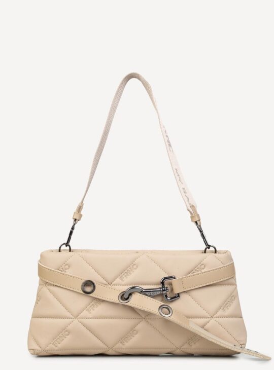 Γυναικεία τσάντα ώμου-χειρός FRNC 4163 IVR σεμπεζ χρώμα Κατασκευασμένη από αδιάβροχο υλικό με καπιτονέ λεπτομέρειες. Εσωτερικά περιλαμβάνει έναν ενιαίο χώρο και μία θήκη που κλείνει με φερμουάρ. Διαθέτει αποσπώμενο ιμάντα και κλείνει με φερμουάρ. Μήκος 32 cm/ Ύψος 16cm / Πλάτος 6cm.