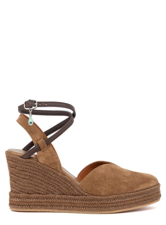 Γυναικείες δερμάτινες εσπαντρίγιες κατασκευασμένες από δέρμα suede υψηλής ποιότητας KOMIS & KOMIS. Ντύσιμο από φυσικό σχοινί. Ύψος 9 cm