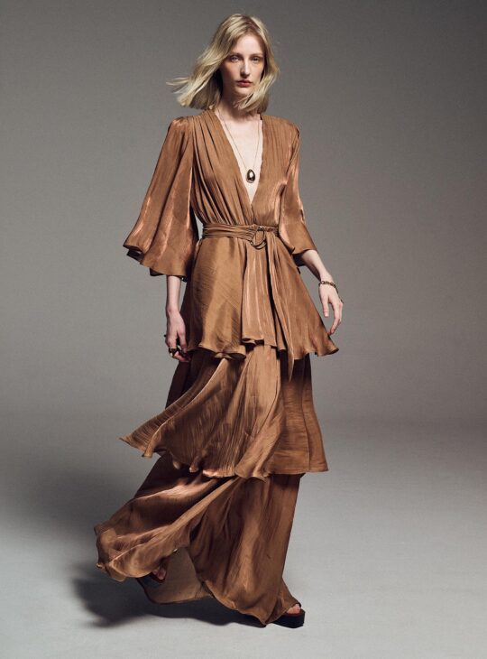 BE YOU SANSAN Φόρεμα Ιριδίζον Με Βολάν CHOCOLATE