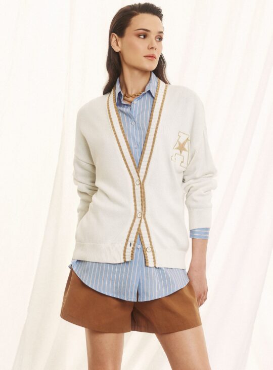 Γυναικεία ζακέτα κεντήματα από χρυσή κλωστή μπροστά και στο πίσω μέρος FIGARO FASHION. MADE IN GREECE.