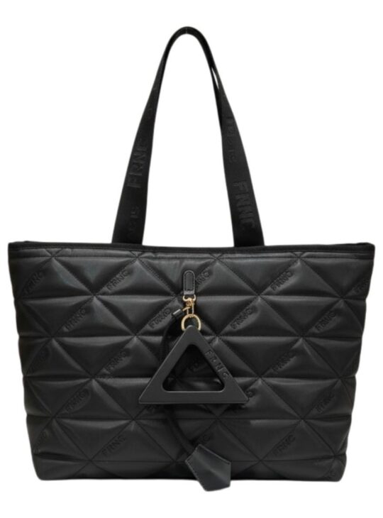 Γυναικεία τσάντα ώμου μαύρη με charm τρίγωνο κατασκευασμένη από αδιάβροχο σατινέ ύφασμα FRNC 4189.Ανακαλύψτε όλη τη νέα μας συλλογή αλλά και προσφορές σε γυναικείες επώνυμες τσάντες.