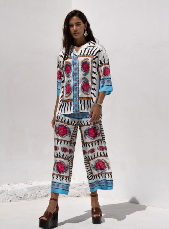 Γυναικείο cropped παντελόνι με λάστιχο στη μέση, εμπριμέ κατασκευασμένο από ανάλαφρο ύφασμα NEMA RESORT WEAR DRIFT PANTS.