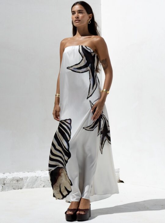 Γυναικείο μάξι φόρεμα στράπλες με υπέροχο print δέσιμο με ζώνη στο πίσω μέρος NEMA RESORTWEAR HAZE DRESS.Ανακαλύψτε όλη τη νέα μας συλλογή σε γυναικεία ρούχα NEMA RESORTWEAR.
