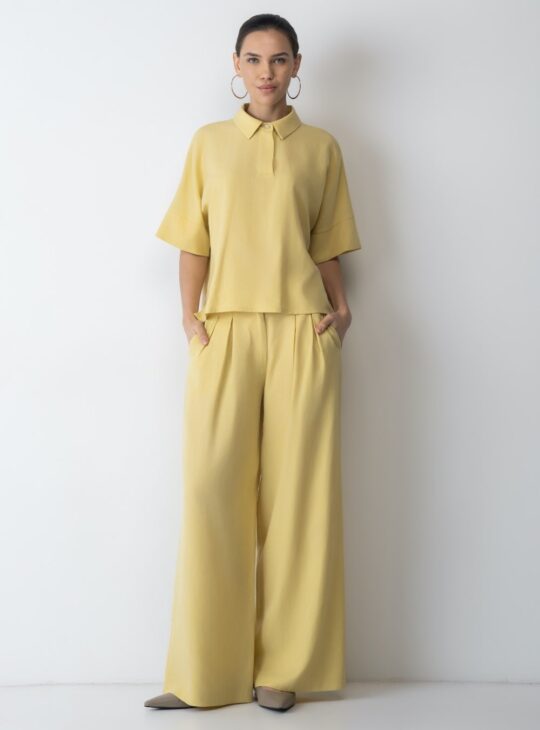 Γυναικεία παντελόνα με πιέτες NEW AGE FASHION CALI YELLOW.