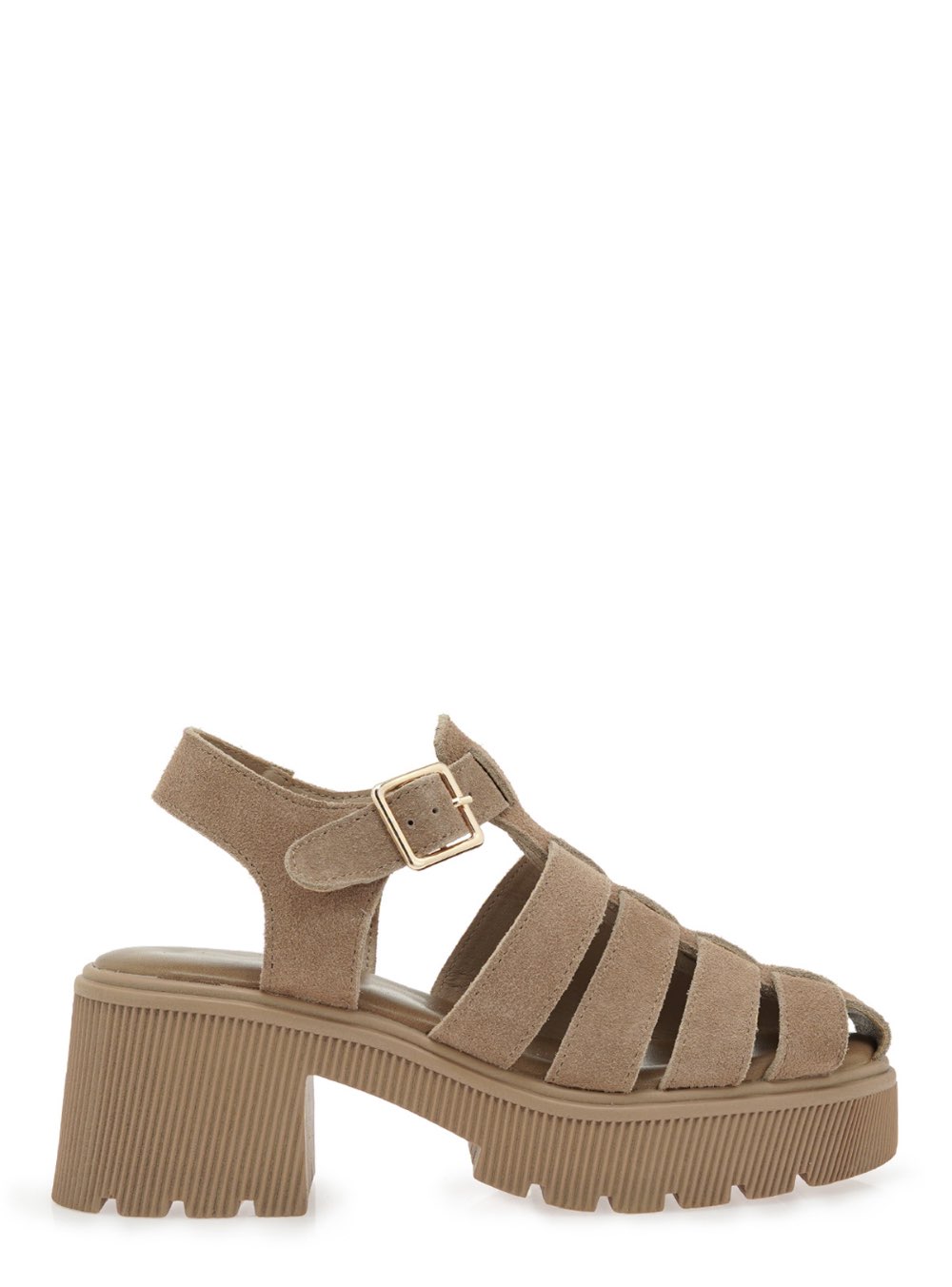 Γυναικεία δερμάτινα σανδάλια κατασκευασμένα από γνήσιο suede δέρμα σε μπέζ χρώμα SEVEN. Ύψος τακουνιού: 7 εκ.