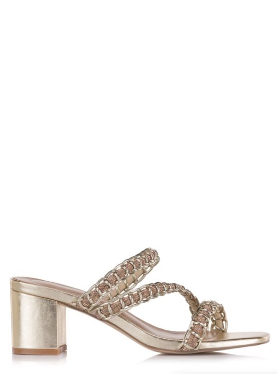 Γυναικεία mules σε χρώμα πλατινα, διακοσμημένα με στρας κατασκευασμένα από συνθετικό δέρμα SEVEN.