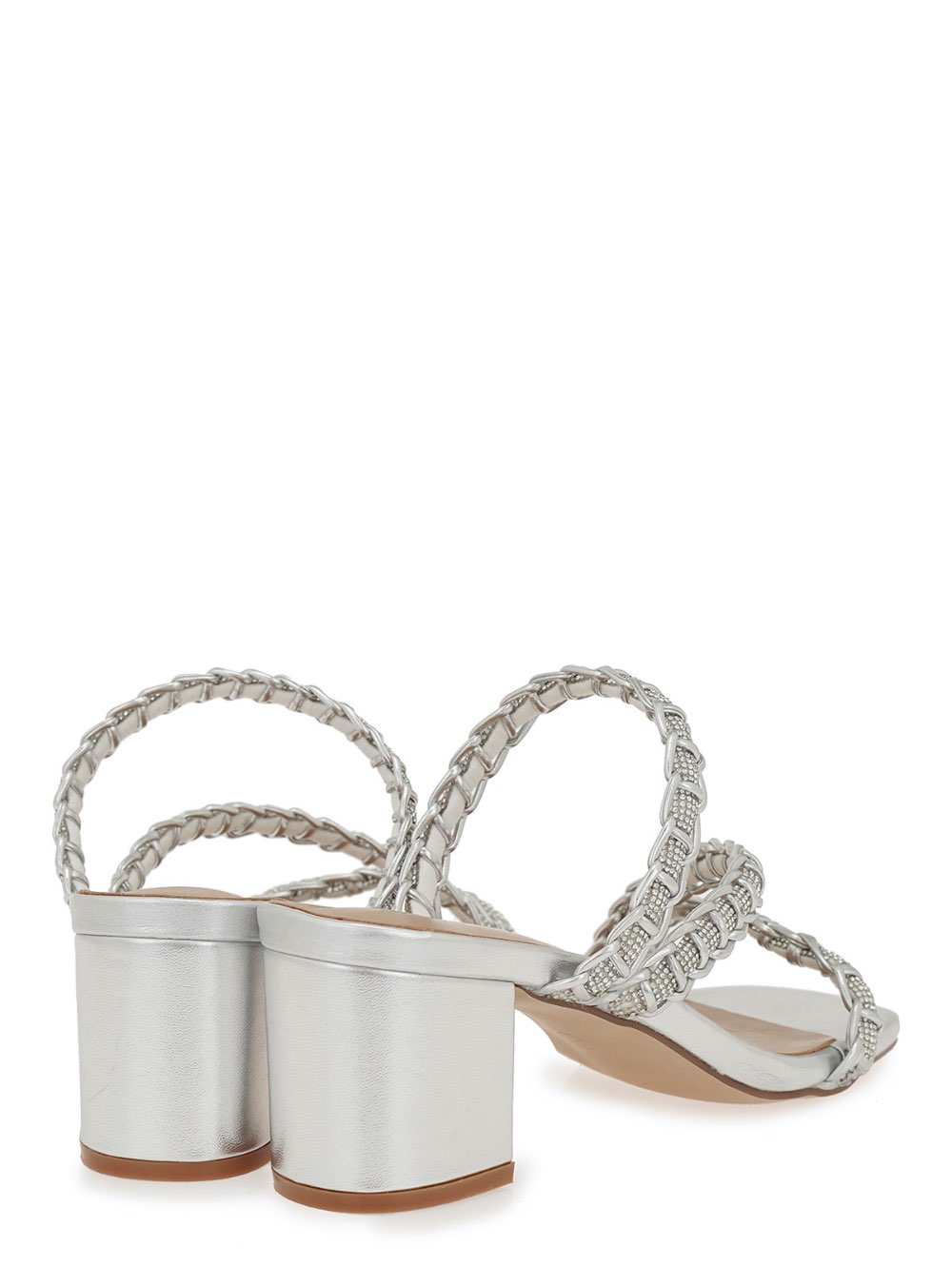 Γυναικεία mules σε ασημί χρώμα, διακοσμημένα με στρας κατασκευασμένα από συνθετικό δέρμα SEVEN. Ύψος Τακουνιού:6,5 εκ.