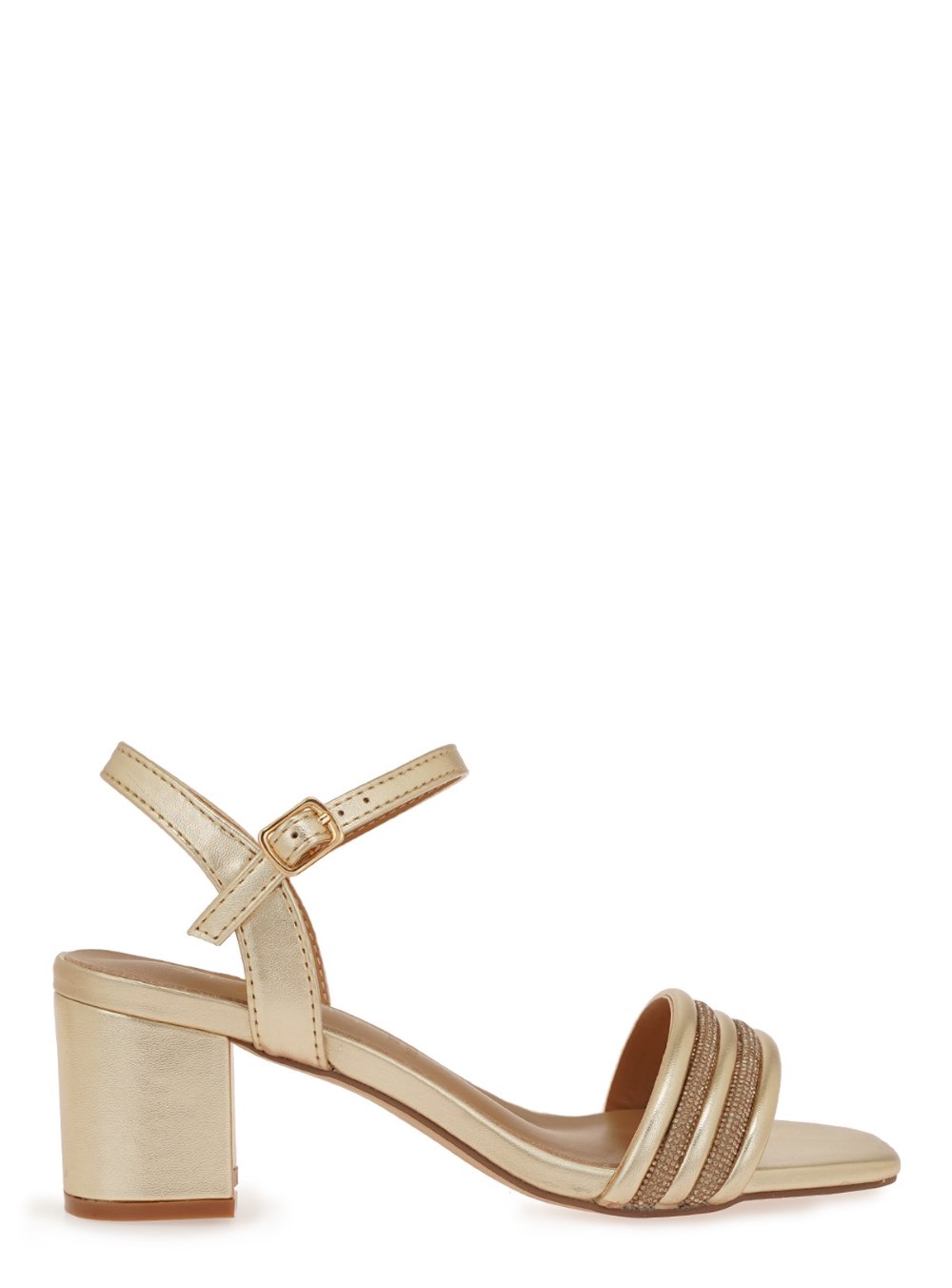 Γυναικεία πέδιλα που δένουν στον αστράγαλο, διακοσμημένα με στρας και κατασκευασμένα από συνθετικό δέρμα SEVEN. Ύψος Τακουνιού:6,5 εκ.